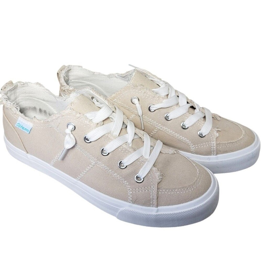 Obtaom Beige Low Top Canvas Shoes Women’s US9/EUR40 Off White Cream